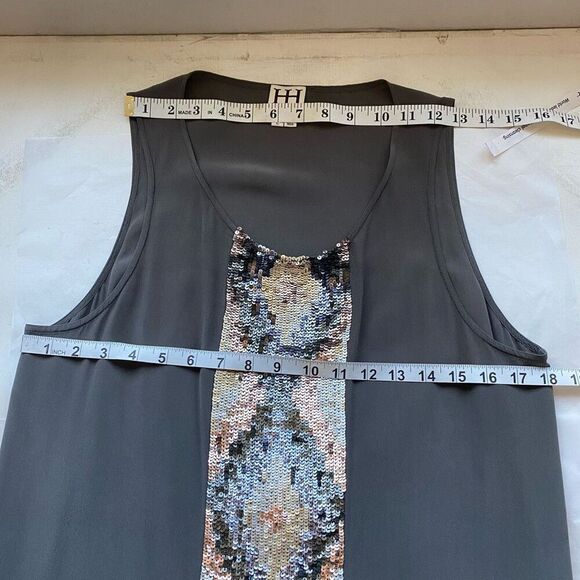 Haute Hippie 100% Silk Grey Embellished Silk Dress Hi-Lo Boho Women’s Large - Picture 4 of 10